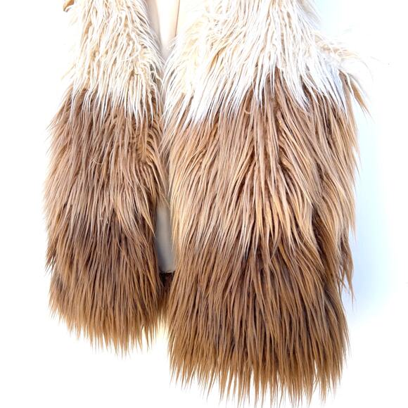 Mother Boxy Jacket Faux Fur Vest Ombre Neutral Tan Tri Color XS Boho Festival - Picture 5 of 8